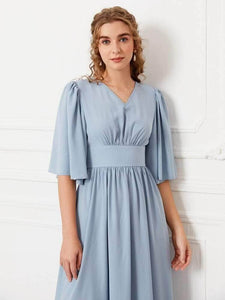 Lemon Tart Flutter Sleeve Detail Long Maxi Dress LTAMD347 - Blue