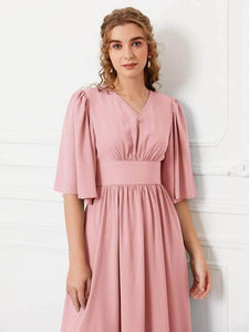 Lemon Tart Flutter Sleeve Detail Long Maxi Dress LTAMD347 - Pink