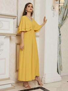 Lemon Tart Flutter Sleeve Detail Long Maxi Dress LTAMD348