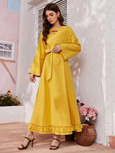 Lemon Tart Frill Trim Detail Long Maxi Dress LTAMD470