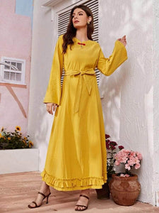 Lemon Tart Frill Trim Detail Long Maxi Dress LTAMD470