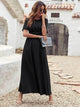 Lemon Tart Front Elastic Waist Detail Long Maxi Dress LTAMD371 - Black