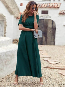 Lemon Tart Front Elastic Waist Detail Long Maxi Dress LTAMD371 - Green