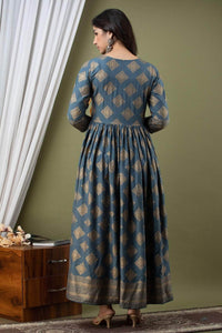 Lemon Tart Gold Foil Print Detail Long Dress LTAMD610 - Greyish Blue