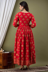 Lemon Tart Gold Foil Print Detail Long Dress LTAMD610 - Red