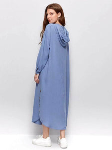 Lemon Tart Hooded Button Detail Maxi Long Dress LTAMD220 - Blue