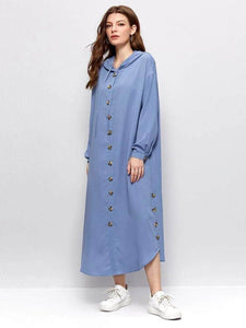 Lemon Tart Hooded Button Detail Maxi Long Dress LTAMD220 - Blue