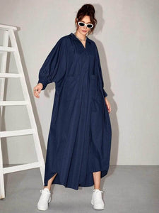 Lemon Tart Kaftan Pocket Detail Long Maxi Dress LTAMD463 - Blue