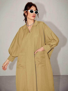 Lemon Tart Kaftan Pocket Detail Long Maxi Dress LTAMD463 - Brown