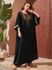 Lemon Tart Kaftan Print and Sequin Detail Long Maxi Dress LTAMD638 - Black