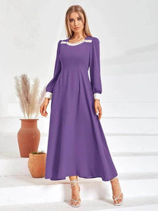 Lemon Tart Mesh Lace Detail Long Maxi Dress LTAMD422 - Purple