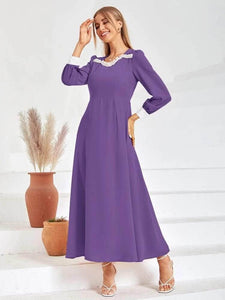 Lemon Tart Mesh Lace Detail Long Maxi Dress LTAMD422 - Purple