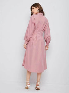 Lemon Tart Pleat Button Detail Long Dress LTAMD393 - Pink