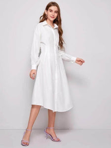 Lemon Tart Pleat Button Detail Long Dress LTAMD393 - White