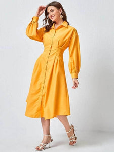 Lemon Tart Pleat Button Detail Long Dress LTAMD393 - Yellow