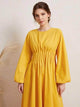 Lemon Tart Pleat Detail Long Maxi Dress LTAMD330 - Yellow