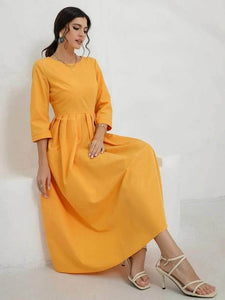 Lemon Tart Pleat Detail Long Maxi Dress LTAMD389 - Yellow