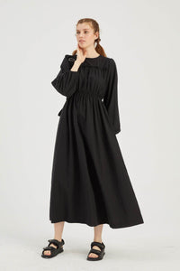 Lemon Tart Pleated Detail Long Maxi Dress LTAMD402 - Black