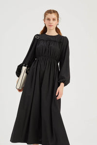 Lemon Tart Pleated Detail Long Maxi Dress LTAMD402 - Black