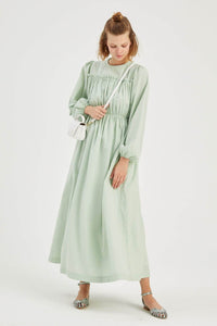 Lemon Tart Pleated Detail Long Maxi Dress LTAMD402 - Green