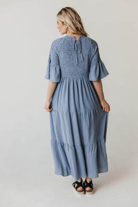 Lemon Tart Pocket Shirred Detail Long Maxi Dress LTAMD455 - Blue