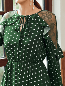 Lemon Tart Polka Dot Print and Lace Detail Long Maxi Dress LTAMD103