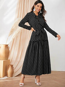 Lemon Tart Polka Dot Print Detail Long Dress LTAMD16