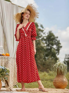 Lemon Tart Polka Dot Print Detail Long Dress LTAMD35