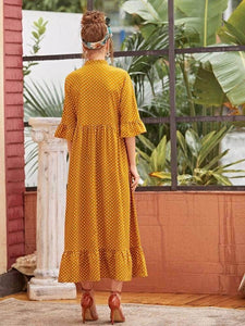 Lemon Tart Polka Dot Print Detail Long Dress LTAMD7