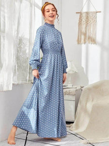 Lemon Tart Polka Dot Print Detail Long Maxi Dress LTAMD233 - Blue