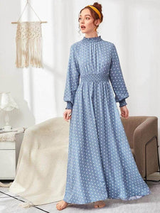 Lemon Tart Polka Dot Print Detail Long Maxi Dress LTAMD233 - Blue