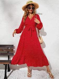 Lemon Tart Polka Dot Print Detail Long Maxi Dress LTAMD604 - Red