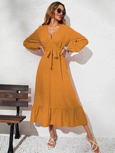 Lemon Tart Polka Dot Print Detail Long Maxi Dress LTAMD604 - Yellow