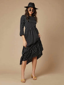 Lemon Tart Polka Dot Print Detail Maxi Long Dress LTAMD117 - Black