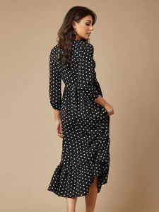 Lemon Tart Polka Dot Print Detail Maxi Long Dress LTAMD117 - Black