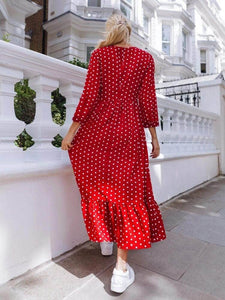 Lemon Tart Polka Dot Print Detail Maxi Long Dress LTAMD117 - Red