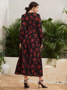 Lemon Tart Print Detail Long Maxi Dress LTAMD337 - Black and Red