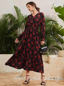 Lemon Tart Print Detail Long Maxi Dress LTAMD337 - Black and Red