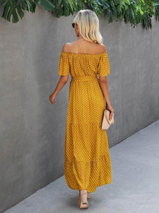 Lemon Tart Printed Detail Off Shoulder Long Maxi Dress LTAMD586 - Yellow