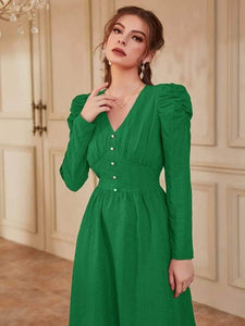 Lemon Tart Puff Sleeve Detail Long Maxi Dress LTAMD498 - Green