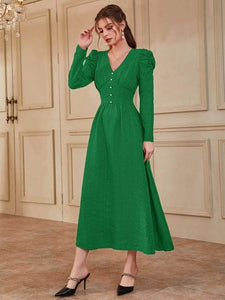 Lemon Tart Puff Sleeve Detail Long Maxi Dress LTAMD498 - Green