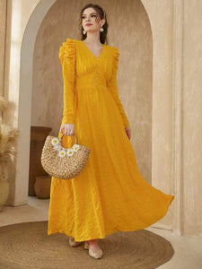 Lemon Tart Puff Sleeve Detail Long Maxi Dress LTAMD498 - Yellow