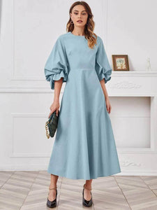 Lemon Tart Puffed Sleeve Long Maxi Dress LTAMD159 - Blue
