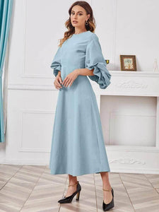 Lemon Tart Puffed Sleeve Long Maxi Dress LTAMD159 - Blue