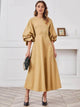 Lemon Tart Puffed Sleeve Long Maxi Dress LTAMD159 - Brown