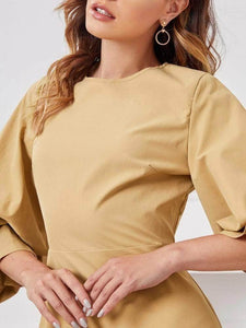 Lemon Tart Puffed Sleeve Long Maxi Dress LTAMD159 - Brown