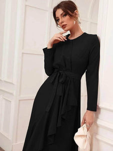 Lemon Tart Ruffle Detail Long Maxi Dress LTAMD521 - Black