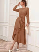 Lemon Tart Ruffle Detail Long Maxi Dress LTAMD521 - Brown