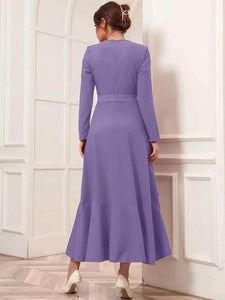 Lemon Tart Ruffle Detail Long Maxi Dress LTAMD521 - Purple
