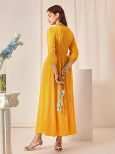 Lemon Tart Shirred Detail Long Maxi Dress LTAMD318